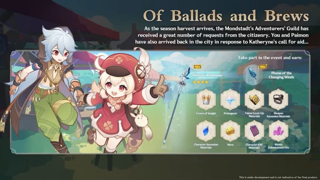 Genshin Impact Of Ballads and Brews event screenshot
