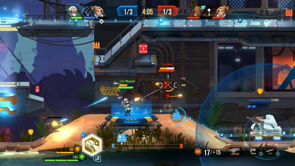SquadBlast gameplay screenshot showing a battle between two teams