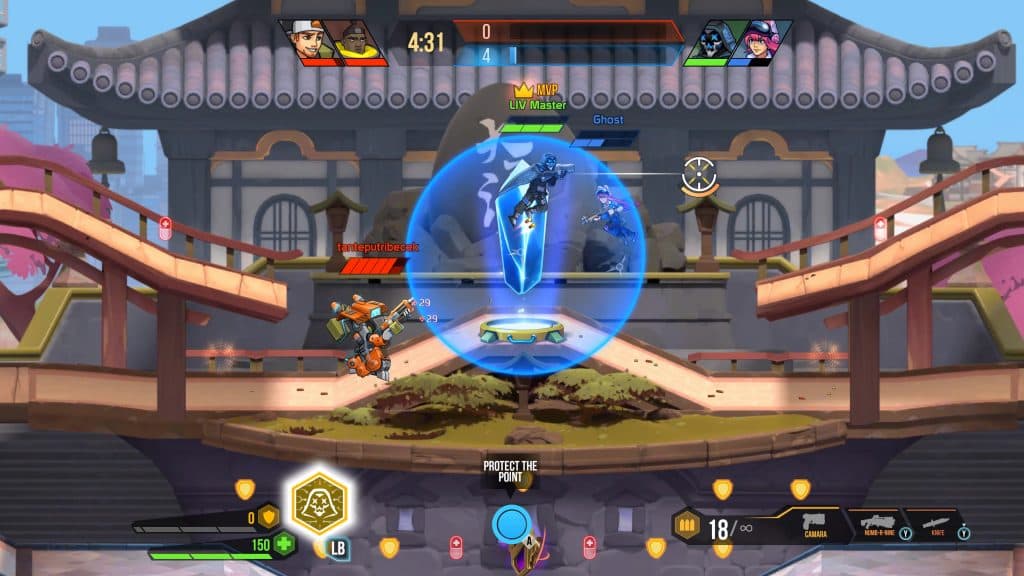SquadBlast gameplay screenshot showing combat over a control point