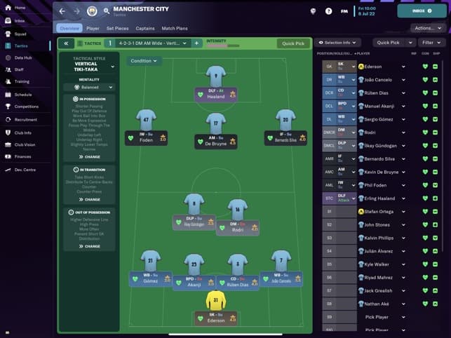 Football Manager Touch 2023 screenshot showing tactics