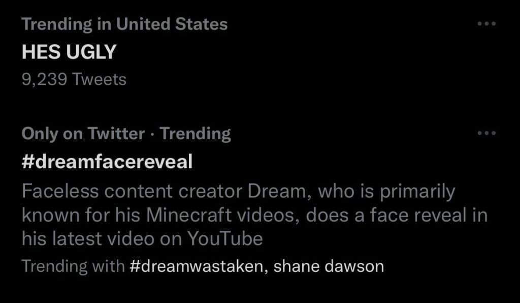 dream face reveal twitter reacts