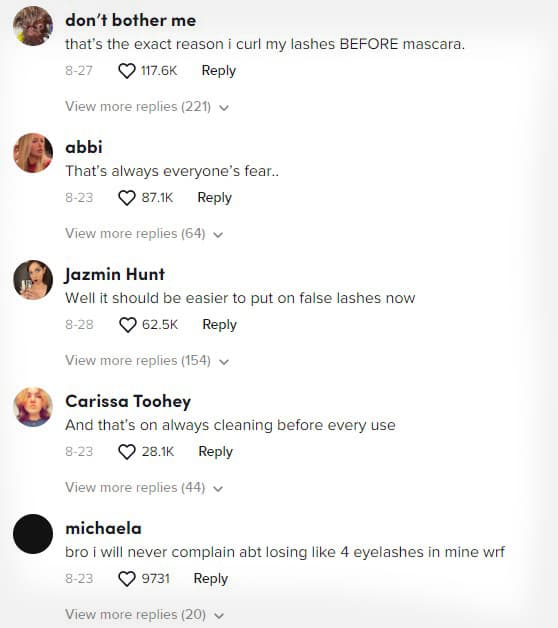 tiktok eyelash comments copy