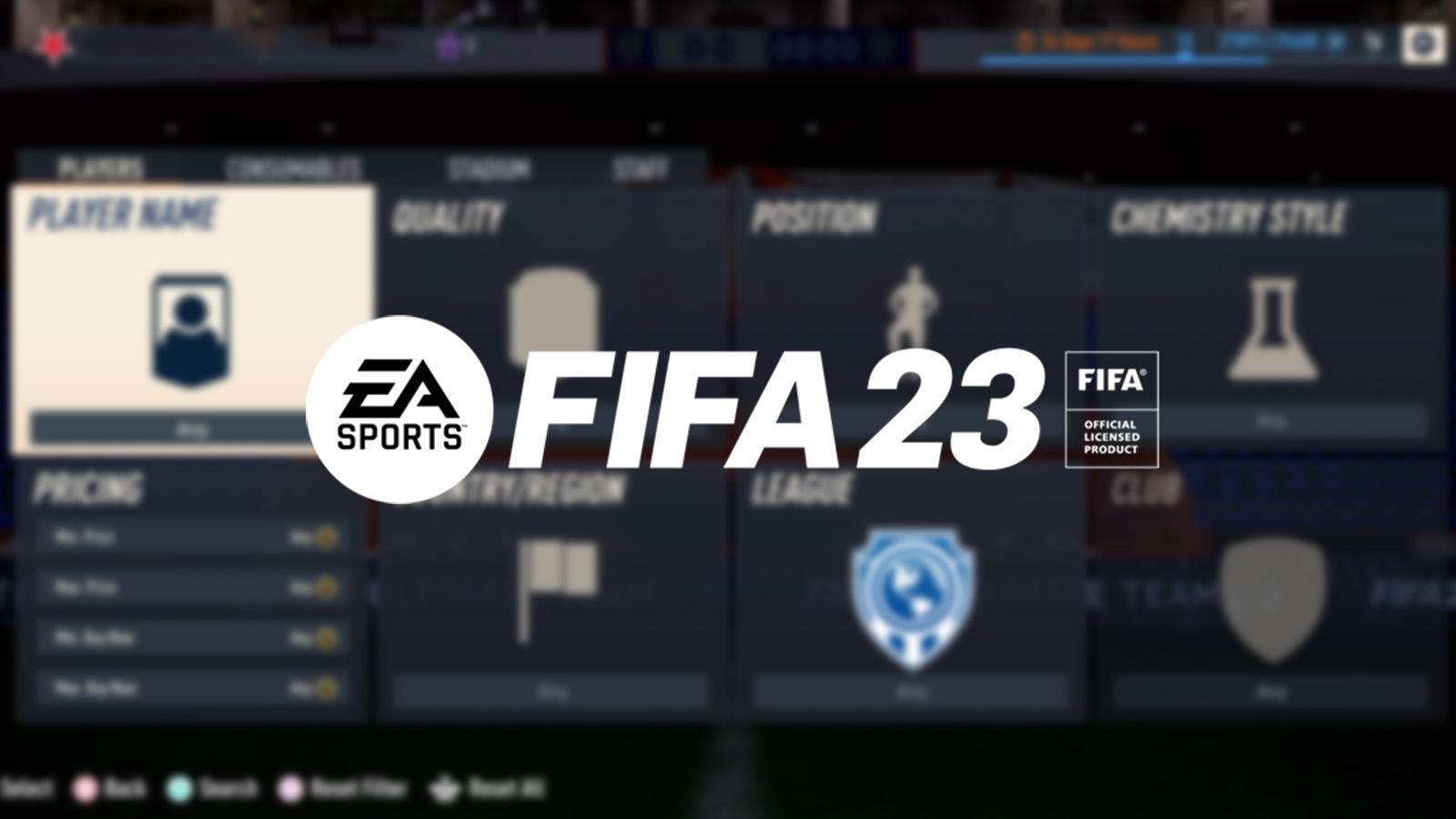 FIFA 23 logo on FUT market background