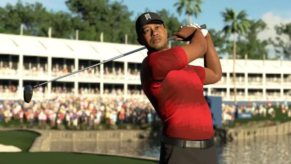 Tiger Woods posing with club in PGA Tour 2K23