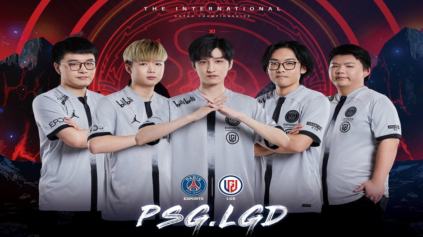 cover art featuring psg.lgd's dota 2 roster