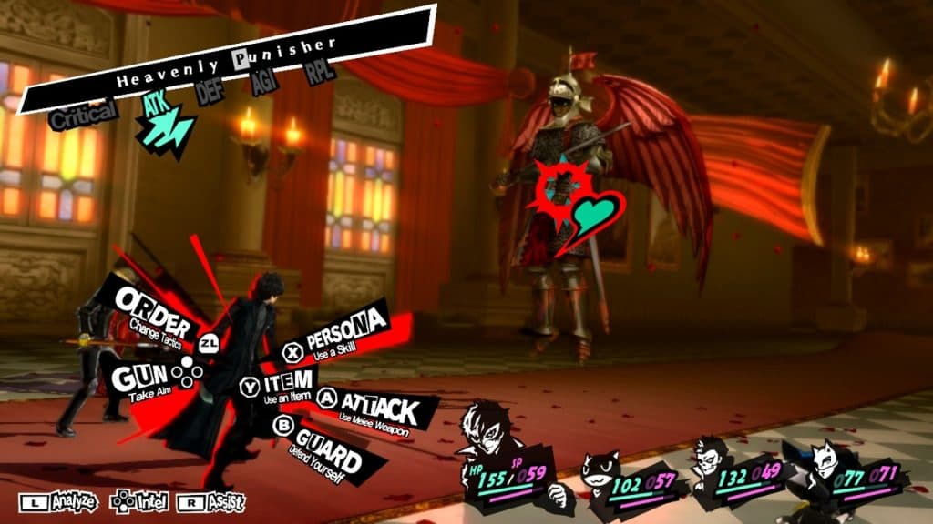 The combat screen in Persona 5 Royal.