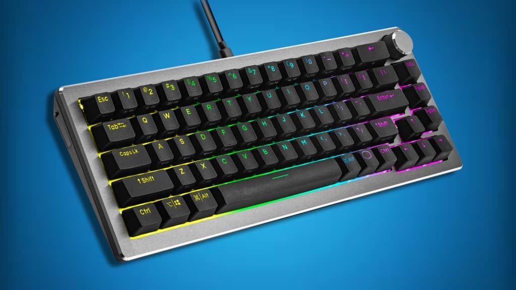 Cooler Master CK720 gaming keyboard on a blue gradient background