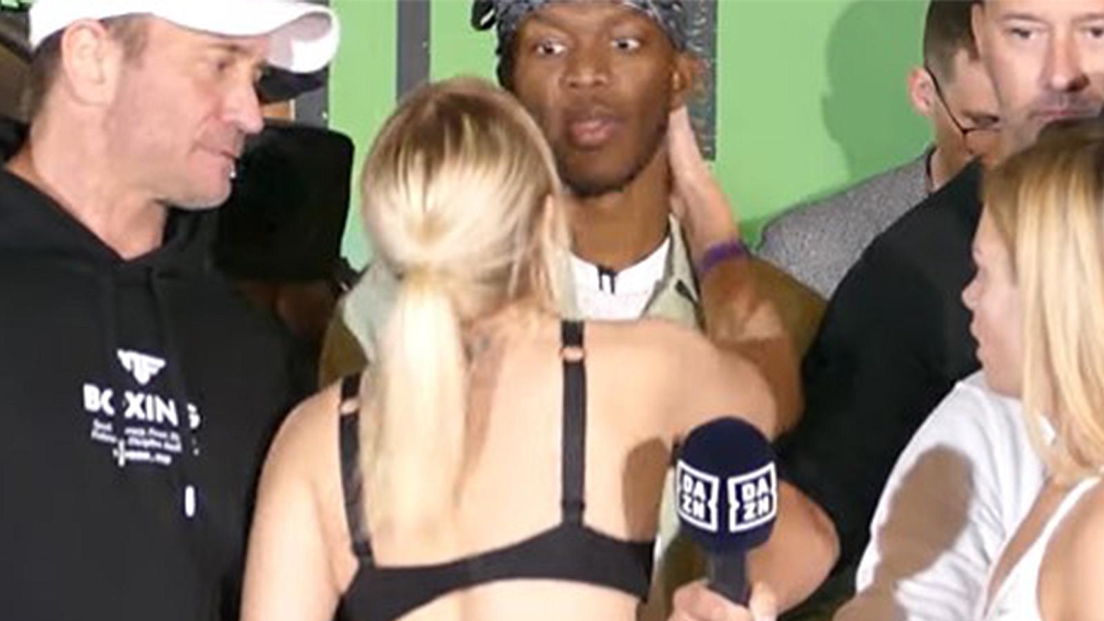 KSI rejects kiss from astrid wett at boxing weigh in