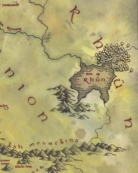 Rhûn on a map from Lord of the Rings