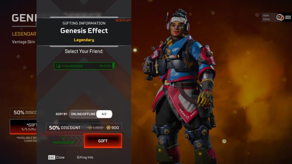 Apex Legends gifting purchase screen