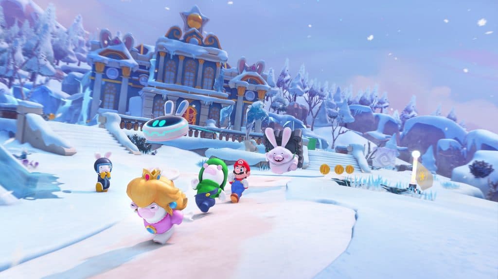 Mario + Rabbids Sparks of Hope screenshot showing a snowy world