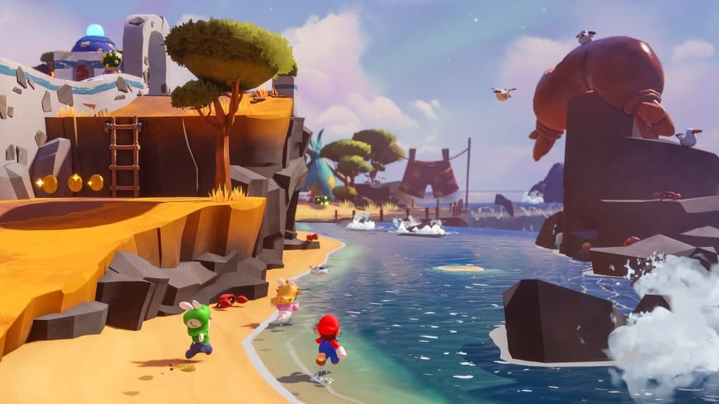 Mario + Rabbids Sparks of Hope screenshot showing a seaside area