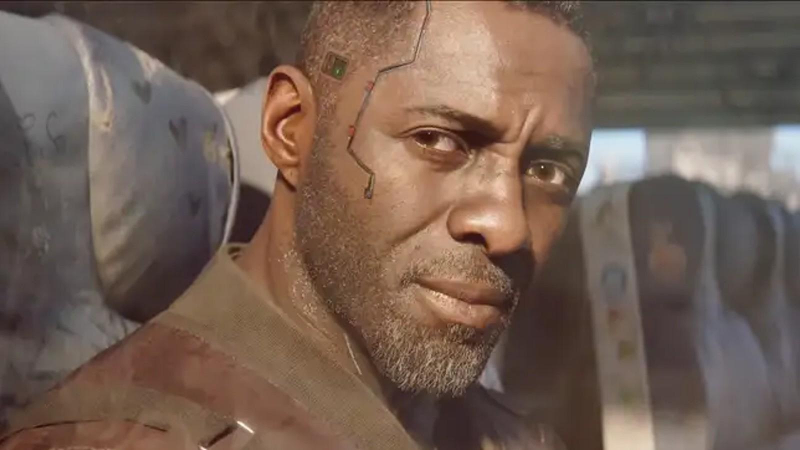 An image of Idris Elba in the Cyberpunk 2077 Phantom Liberty DLC.