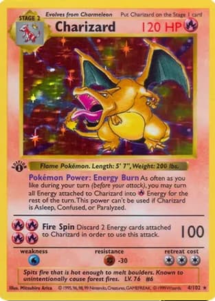 base set shadowless charizard pokemon card