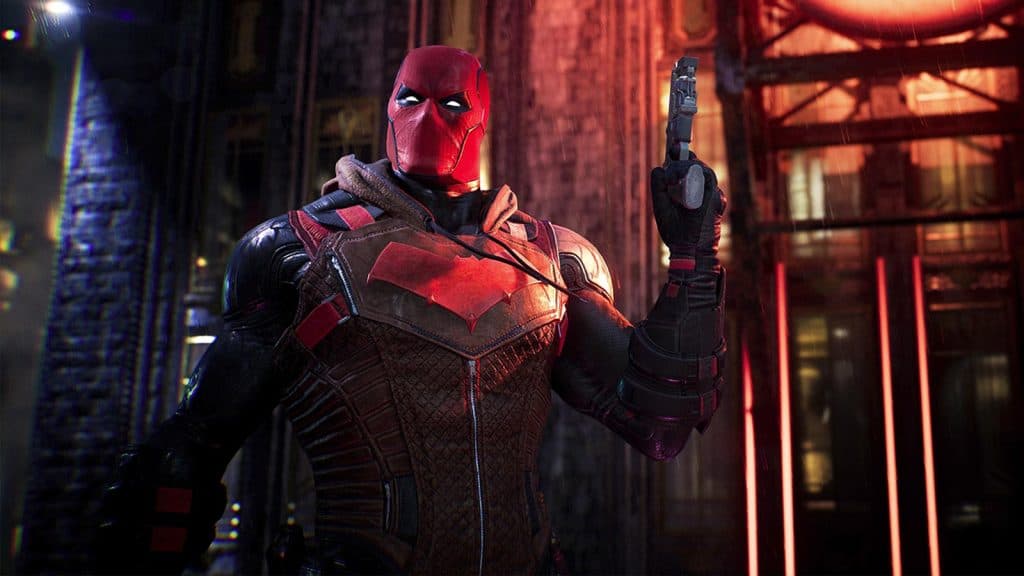 Red Hood holding a gun in Gotham Knights