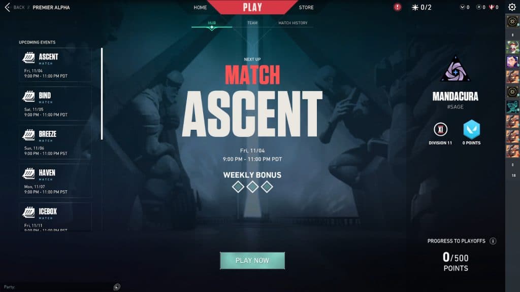 an image of Valorant Premier match screen