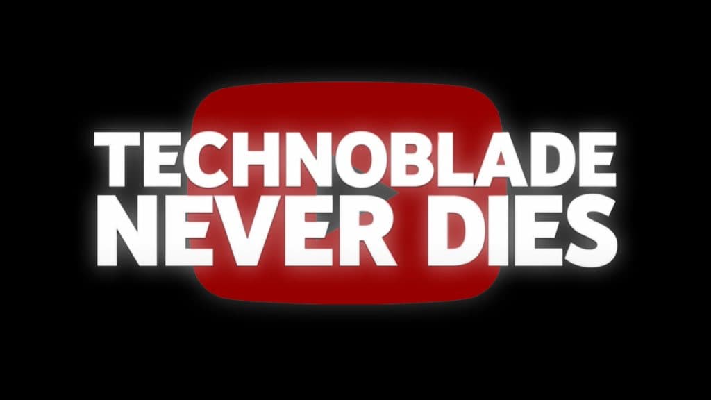 Techoblade never dies text in front of youtube logo