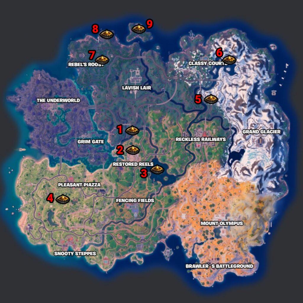 Fortnite campfire locations in Chapter 5 Season 2.