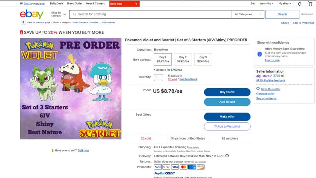 shiny pokemon ebay listing