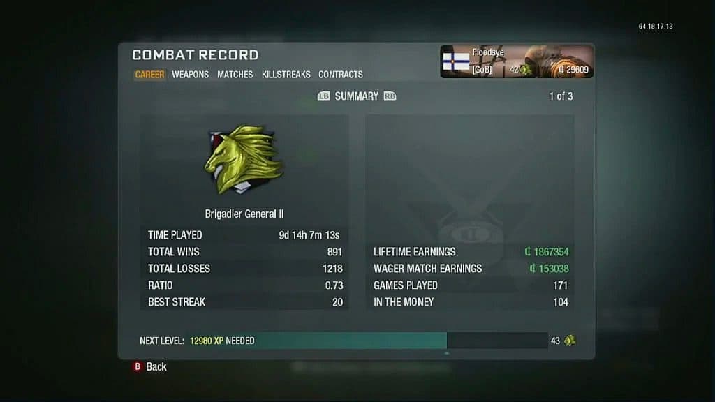 combat record in black ops 1
