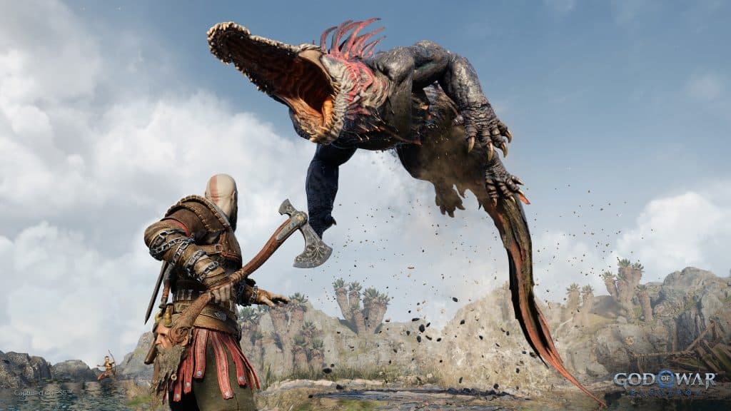 God of War Ragnarok screenshot showing Kratos fighting a Dreki