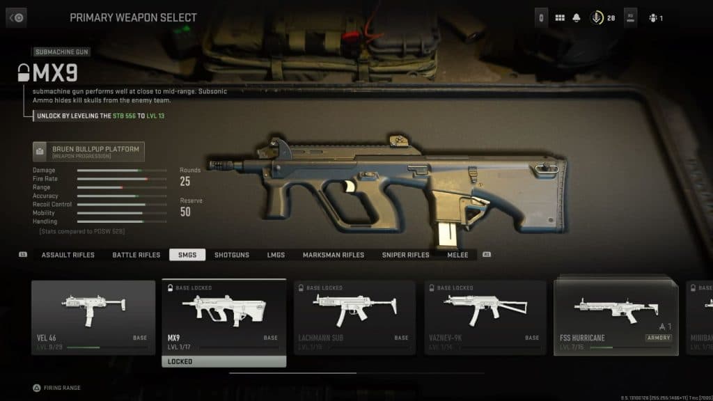 MX9 in Modern Warfare 2 menus