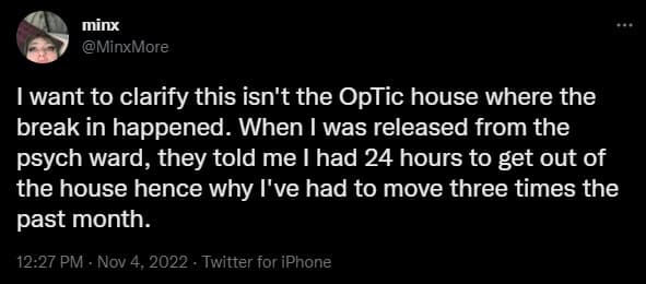 JustaMinx claims she was kicked out of OpTic house after psych ward “scam”  - Dexerto