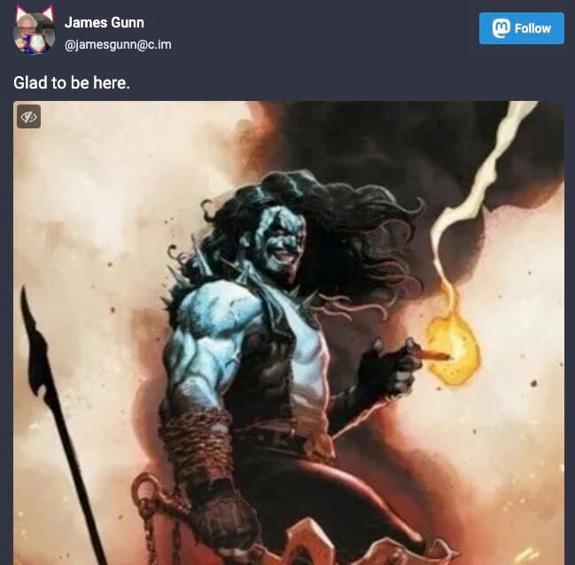 James Gunn's post about Lobo on Mastadon