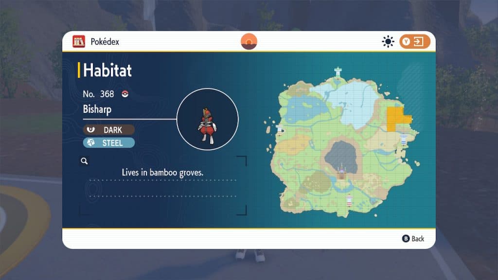 An image of Bisharp locations in the Paldea Pokedex.