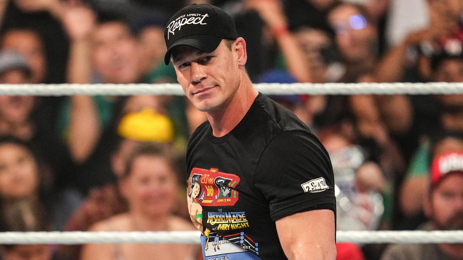 John Cena in front of WWE Monday Night Raw crowd in 2022.
