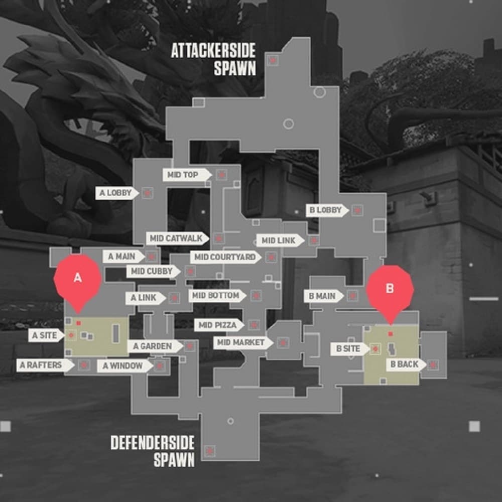 All callouts and reactor site locations in Valorant's Ascent map