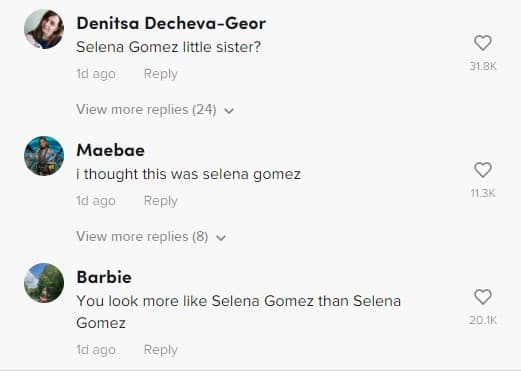 TikTok comments Selena Gomez lookalike