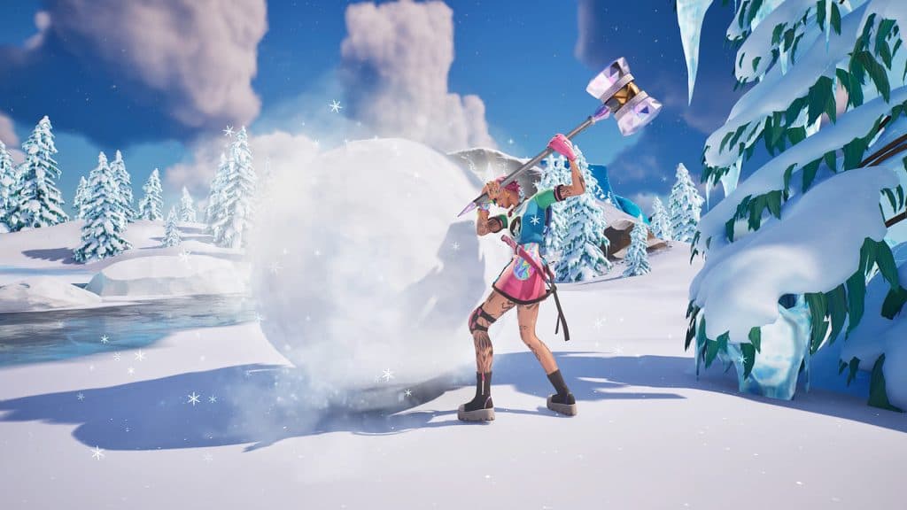 A fortnite player creating a Giant Snowball
