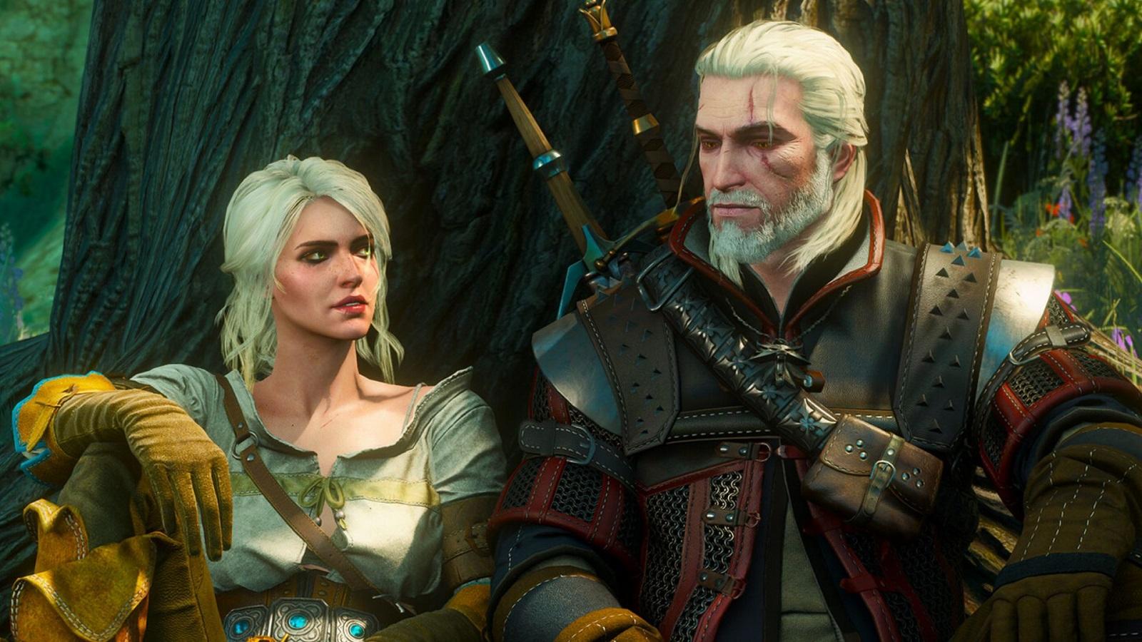 Geralt and Ciri sitting together