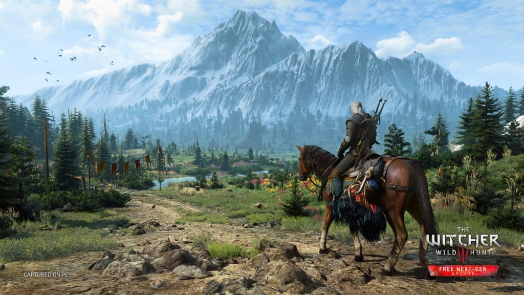 Geralt riding Roach in The Witcher 3.