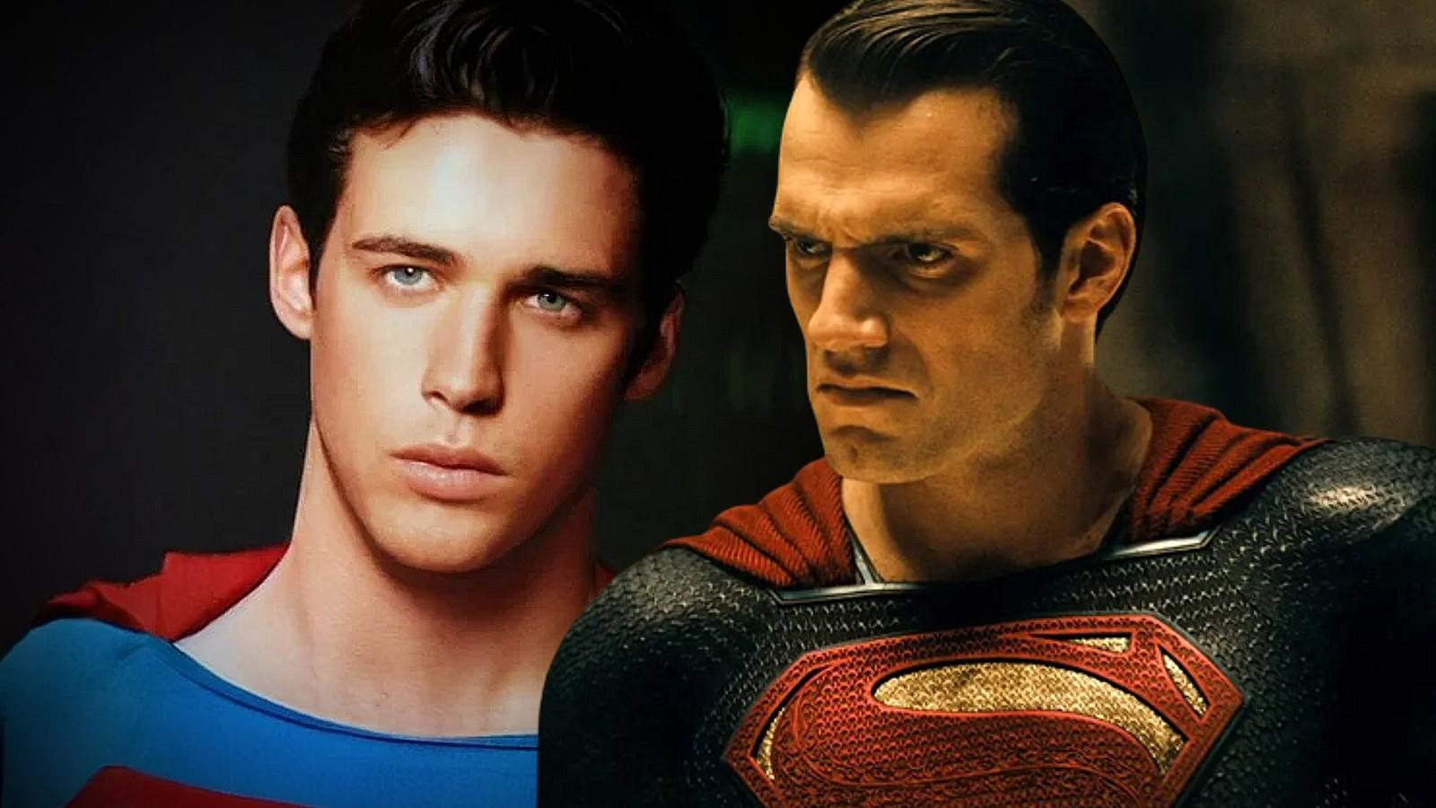 Austin Butler mocked up as Superman and Henry Cavill's Superman