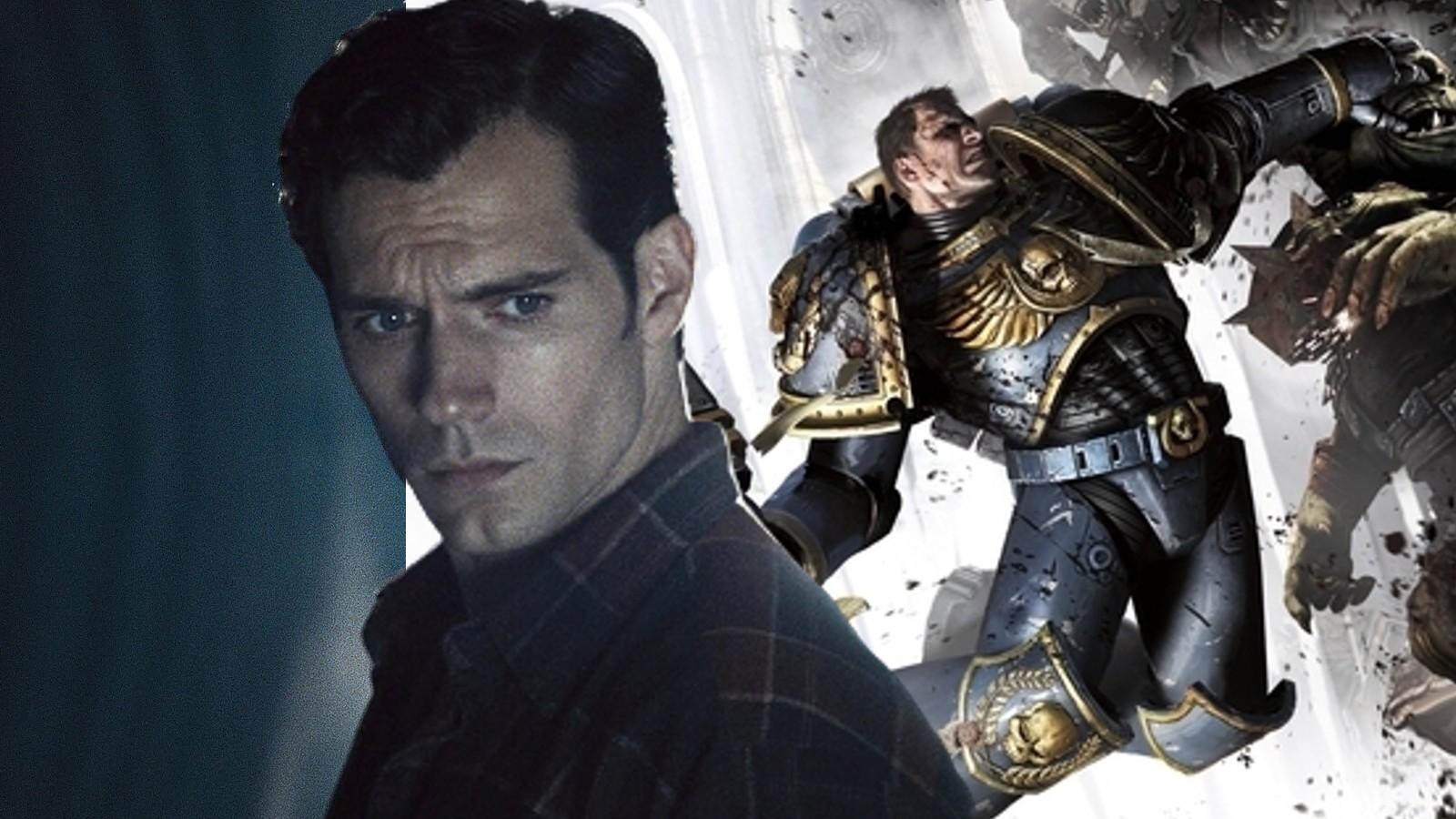 Henry Cavill in Man of Steel and the poster for Warhammer 40,000 Space Marine