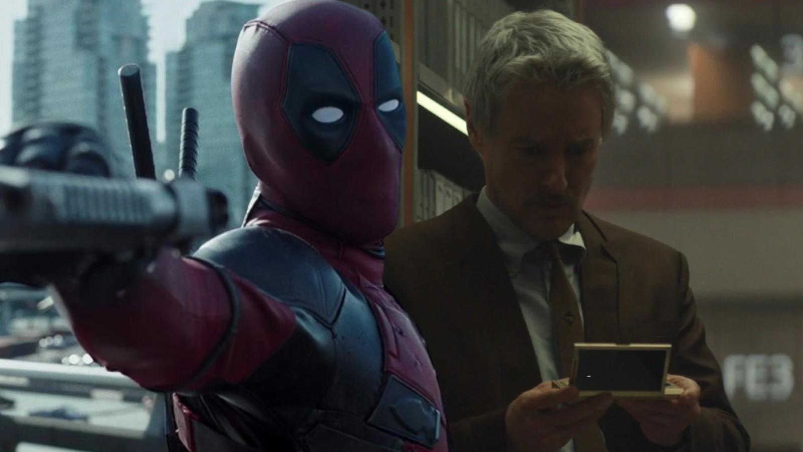 A still from Deadpool and Owen Wilson's Agent Mobius with a time travel TemPad