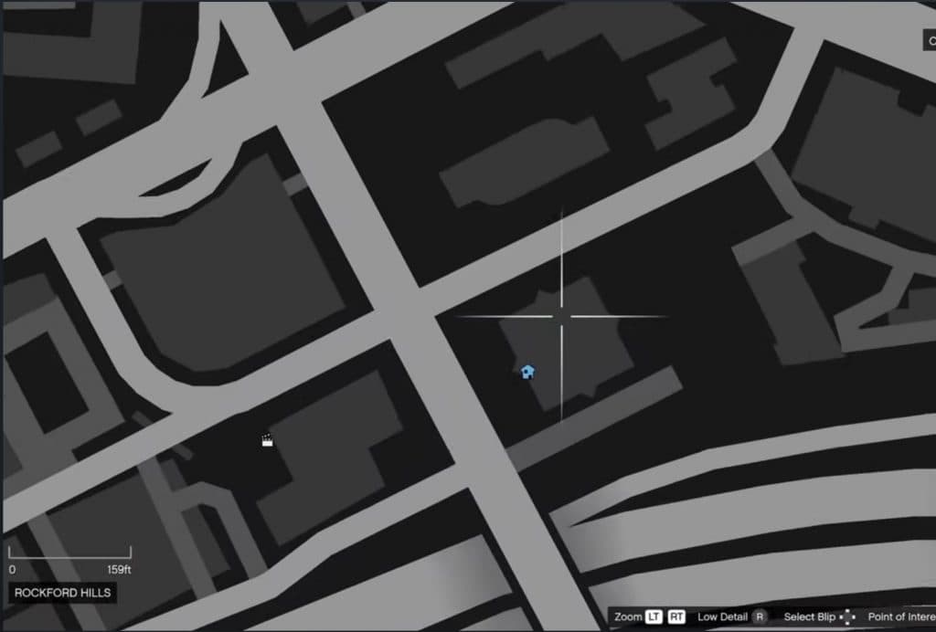 Map screenshot in GTA Online of Rockford Hills building