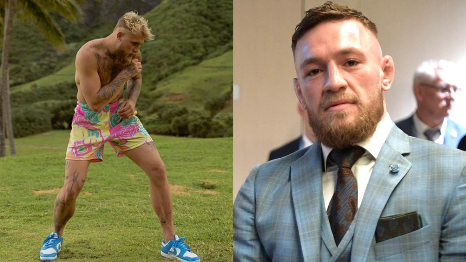 Jake Paul training next to Conor McGregor in a suit
