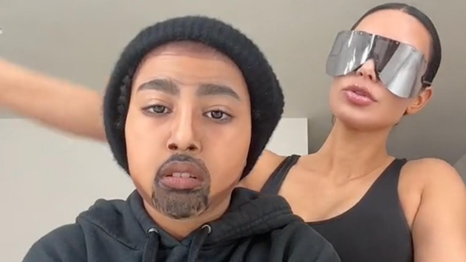 Kim Kardashian and North West in a TikTok video