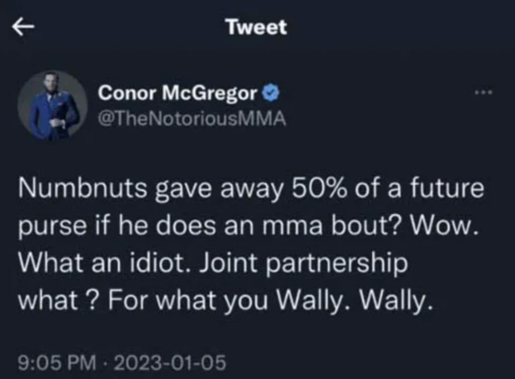 Screenshot of tweet from Conor McGregor to Jake Paul over MMA contract.