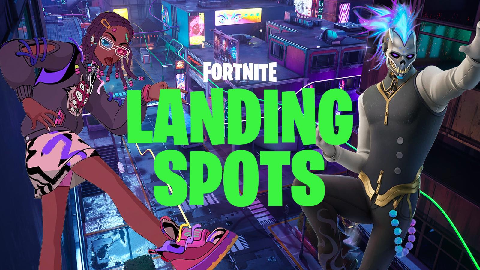 An image of the Fortnite map with text saying 'Best Landing Spots'