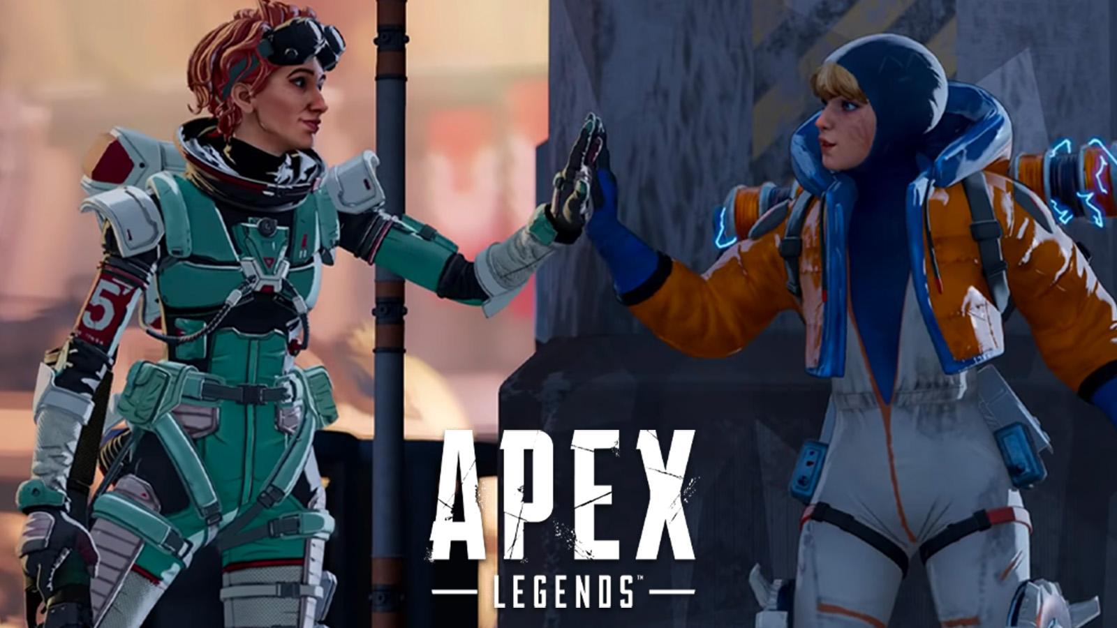 Horizon and Wattson with hands together in Apex Legends