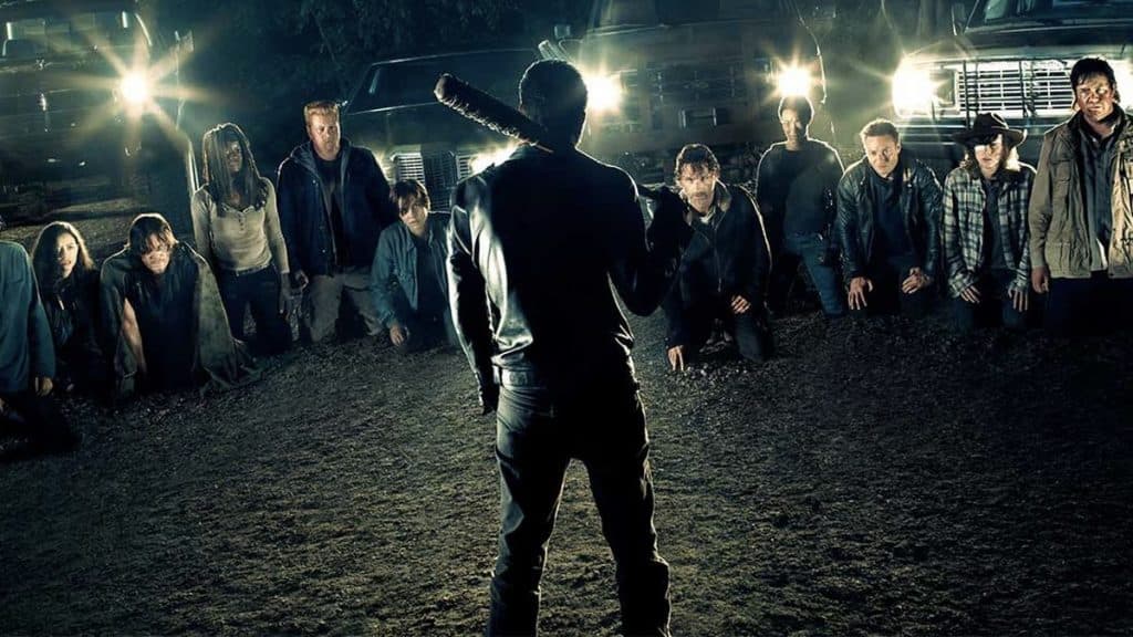 The back of Jeffrey Dean Morgan in The Walking Dead.