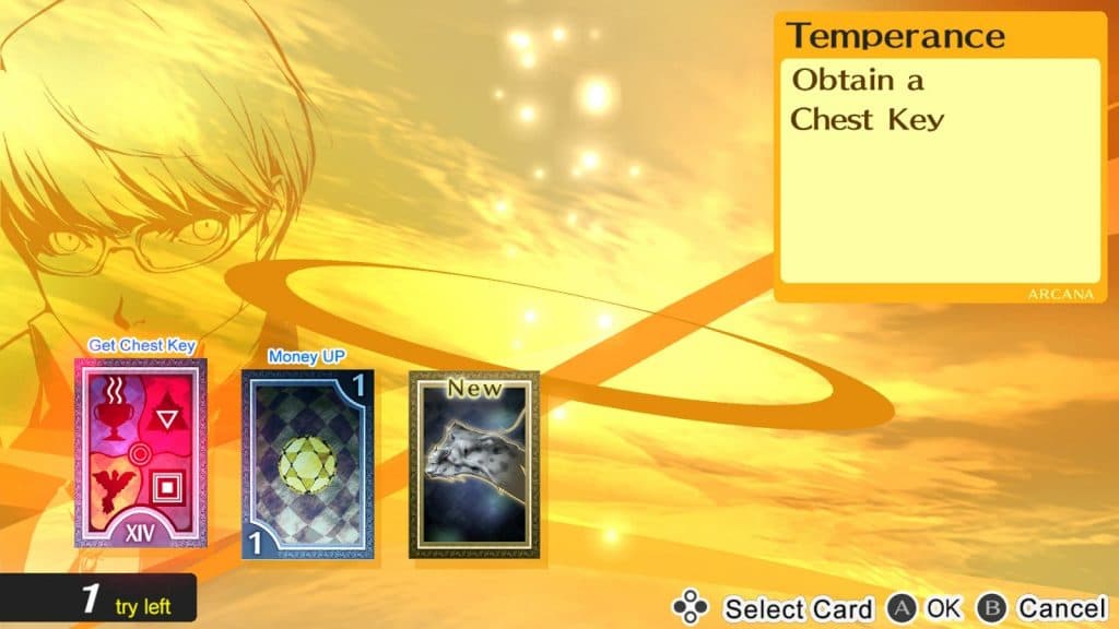 An image of the card reward system in Persona 4 Golden.