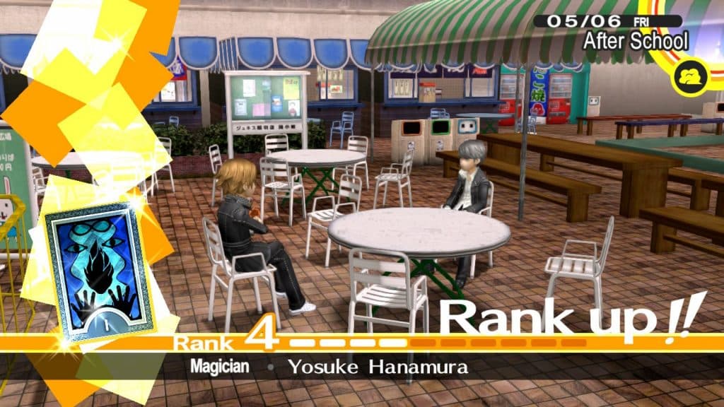 An image of Yosuke and the protagonist in Persona 4 Golden's social link increasing.