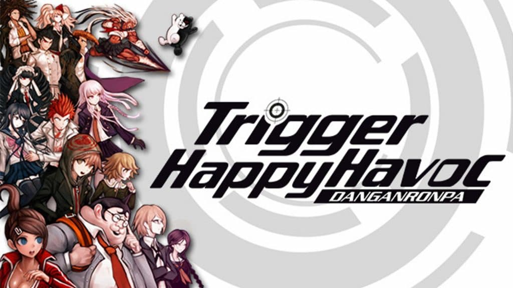 An image of official Danganronpa artwork featuring the main cast.