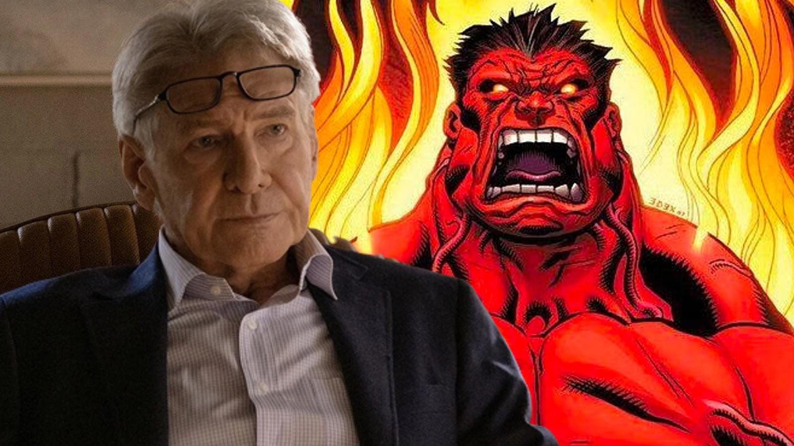 Harrison Ford and a still of Red Hulk in the Marvel Comics