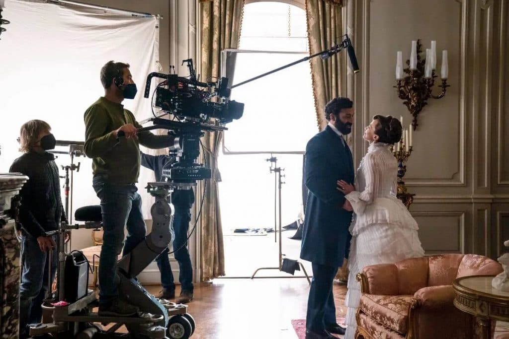 A behind-the-scenes image from The Gilded Age Season 2